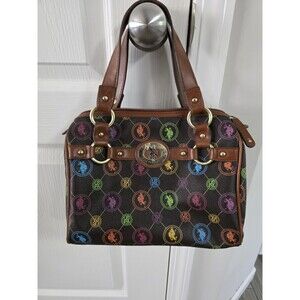 Vintage U.S. Polo Assn Muliticolor monogramed satchel, gold tone hardware